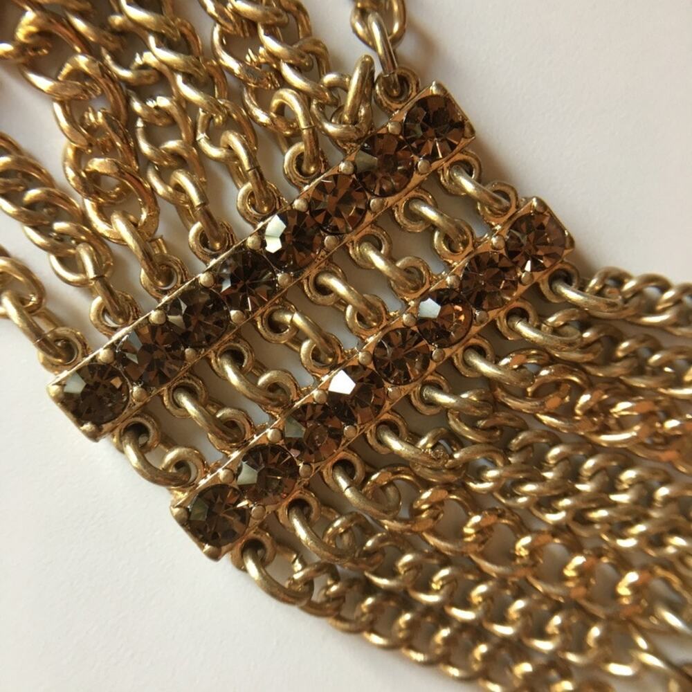 Gold tone brown rhinestone toggle clasp bracelet